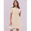 imageANRABESS Short Sleeve Sweater Dress for Women Summer Casual V Neck Cable Knit Mini Polo Dresses 2025 TrendyApricot
