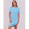 imageANRABESS Short Sleeve Sweater Dress for Women Summer Casual V Neck Cable Knit Mini Polo Dresses 2025 TrendyLight Blue