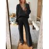imageANRABESS Women 2 Piece Outfits Sweater Lounge Sets Long Sleeve Cable Knit Pullover and Wide Leg Pants Tracksuit Matching SetBlack