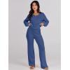 imageANRABESS Women 2 Piece Outfits Sweater Lounge Sets Long Sleeve Cable Knit Pullover and Wide Leg Pants Tracksuit Matching SetDeep Blue