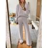 imageANRABESS Women 2 Piece Outfits Sweater Lounge Sets Long Sleeve Cable Knit Pullover and Wide Leg Pants Tracksuit Matching SetGrey
