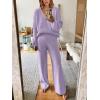 imageANRABESS Women 2 Piece Outfits Sweater Lounge Sets Long Sleeve Cable Knit Pullover and Wide Leg Pants Tracksuit Matching SetPurple