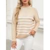 imageANRABESS Women Casual Long Sleeve Mock Funnel Neck Knit Pullover Sweater Top 2025 Fall Fashion Outfits with Exposed SeamAlmond White Stripes