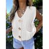 imageANRABESS Women Chunky Knit Sweater Vest Button Down Casual Sleeveless Cardigan with Pockets Spring Trendy Outfits 2025White