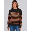 imageANRABESS Women Fall Fashion Sweaters Striped Long Sleeve Crewneck Loose Fit Cozy Knit Trendy Pullover Sweater TopsBlack Orange Stripe
