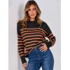 imageANRABESS Women Fall Fashion Sweaters Striped Long Sleeve Crewneck Loose Fit Cozy Knit Trendy Pullover Sweater TopsBlack Orange Stripe
