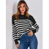 imageANRABESS Women Fall Fashion Sweaters Striped Long Sleeve Crewneck Loose Fit Cozy Knit Trendy Pullover Sweater TopsBlack White Stripe