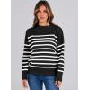 imageANRABESS Women Fall Fashion Sweaters Striped Long Sleeve Crewneck Loose Fit Cozy Knit Trendy Pullover Sweater TopsBlack White Stripe
