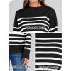 imageANRABESS Women Fall Fashion Sweaters Striped Long Sleeve Crewneck Loose Fit Cozy Knit Trendy Pullover Sweater TopsBlack White Stripe