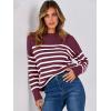imageANRABESS Women Fall Fashion Sweaters Striped Long Sleeve Crewneck Loose Fit Cozy Knit Trendy Pullover Sweater TopsRed White Stripe