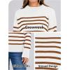 imageANRABESS Women Fall Fashion Sweaters Striped Long Sleeve Crewneck Loose Fit Cozy Knit Trendy Pullover Sweater TopsWhite Camel Stripe