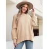 imageANRABESS Women Oversized Sweaters Batwing Long Sleeve 2025 Fall Outfits Crewneck Casual Knit Side Slit Fashion Pullover TopApricot