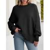 imageANRABESS Women Oversized Sweaters Batwing Long Sleeve 2025 Fall Outfits Crewneck Casual Knit Side Slit Fashion Pullover TopBlack
