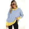 imageANRABESS Women Oversized Sweaters Batwing Long Sleeve 2025 Fall Outfits Crewneck Casual Knit Side Slit Fashion Pullover TopBlue White