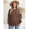 imageANRABESS Women Oversized Sweaters Batwing Long Sleeve 2025 Fall Outfits Crewneck Casual Knit Side Slit Fashion Pullover TopCoffee