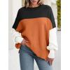 imageANRABESS Women Oversized Sweaters Batwing Long Sleeve 2025 Fall Outfits Crewneck Casual Knit Side Slit Fashion Pullover TopColorblock Orange