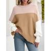 imageANRABESS Women Oversized Sweaters Batwing Long Sleeve 2025 Fall Outfits Crewneck Casual Knit Side Slit Fashion Pullover TopColorblock Pink