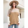 imageANRABESS Women Oversized Sweaters Batwing Long Sleeve 2025 Fall Outfits Crewneck Casual Knit Side Slit Fashion Pullover TopColorblock Pink