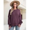 imageANRABESS Women Oversized Sweaters Batwing Long Sleeve 2025 Fall Outfits Crewneck Casual Knit Side Slit Fashion Pullover TopFuchsia