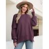 imageANRABESS Women Oversized Sweaters Batwing Long Sleeve 2025 Fall Outfits Crewneck Casual Knit Side Slit Fashion Pullover TopFuchsia
