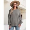 imageANRABESS Women Oversized Sweaters Batwing Long Sleeve 2025 Fall Outfits Crewneck Casual Knit Side Slit Fashion Pullover TopGrey Khaki