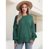imageANRABESS Women Oversized Sweaters Batwing Long Sleeve 2025 Fall Outfits Crewneck Casual Knit Side Slit Fashion Pullover TopOpal Green