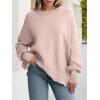 imageANRABESS Women Oversized Sweaters Batwing Long Sleeve 2025 Fall Outfits Crewneck Casual Knit Side Slit Fashion Pullover TopPink