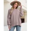 imageANRABESS Women Oversized Sweaters Batwing Long Sleeve 2025 Fall Outfits Crewneck Casual Knit Side Slit Fashion Pullover TopPink Apricot