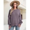 imageANRABESS Women Oversized Sweaters Batwing Long Sleeve 2025 Fall Outfits Crewneck Casual Knit Side Slit Fashion Pullover TopPurple