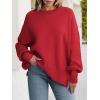 imageANRABESS Women Oversized Sweaters Batwing Long Sleeve 2025 Fall Outfits Crewneck Casual Knit Side Slit Fashion Pullover TopRed