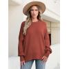 imageANRABESS Women Oversized Sweaters Batwing Long Sleeve 2025 Fall Outfits Crewneck Casual Knit Side Slit Fashion Pullover TopRust
