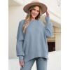 imageANRABESS Women Oversized Sweaters Batwing Long Sleeve 2025 Fall Outfits Crewneck Casual Knit Side Slit Fashion Pullover TopSmoky Blue