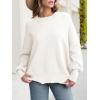 imageANRABESS Women Oversized Sweaters Batwing Long Sleeve 2025 Fall Outfits Crewneck Casual Knit Side Slit Fashion Pullover TopWhite