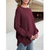 imageANRABESS Women Oversized Sweaters Batwing Long Sleeve 2025 Fall Outfits Crewneck Casual Knit Side Slit Fashion Pullover TopWine Red