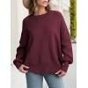 imageANRABESS Women Oversized Sweaters Batwing Long Sleeve 2025 Fall Outfits Crewneck Casual Knit Side Slit Fashion Pullover TopWine Red