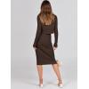 imageANRABESS Womens 2 Piece Outfits Sweater Dresses Set Midi Skirt Sets Long Sleeve Crop Top Bodycon Ribbed Knit Dress 2025 FallBrown