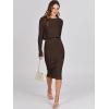 imageANRABESS Womens 2 Piece Outfits Sweater Dresses Set Midi Skirt Sets Long Sleeve Crop Top Bodycon Ribbed Knit Dress 2025 FallBrown
