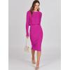 imageANRABESS Womens 2 Piece Outfits Sweater Dresses Set Midi Skirt Sets Long Sleeve Crop Top Bodycon Ribbed Knit Dress 2025 FallHot Pink