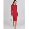imageANRABESS Womens 2 Piece Outfits Sweater Dresses Set Midi Skirt Sets Long Sleeve Crop Top Bodycon Ribbed Knit Dress 2025 FallRed