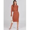 imageANRABESS Womens 2 Piece Outfits Sweater Dresses Set Midi Skirt Sets Long Sleeve Crop Top Bodycon Ribbed Knit Dress 2025 FallRust