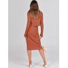 imageANRABESS Womens 2 Piece Outfits Sweater Dresses Set Midi Skirt Sets Long Sleeve Crop Top Bodycon Ribbed Knit Dress 2025 FallRust