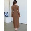 imageANRABESS Womens Bodycon Maxi Dresses 2025 Fall Casual Flare Sleeve Crewneck Lounge Comfy Sexy Ribbed Knit Long Sweater DressBrown