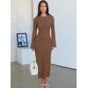 imageANRABESS Womens Bodycon Maxi Dresses 2025 Fall Casual Flare Sleeve Crewneck Lounge Comfy Sexy Ribbed Knit Long Sweater DressBrown