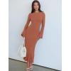 imageANRABESS Womens Bodycon Maxi Dresses 2025 Fall Casual Flare Sleeve Crewneck Lounge Comfy Sexy Ribbed Knit Long Sweater DressBurnt Orange