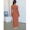 imageANRABESS Womens Bodycon Maxi Dresses 2025 Fall Casual Flare Sleeve Crewneck Lounge Comfy Sexy Ribbed Knit Long Sweater DressBurnt Orange