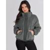 imageANRABESS Womens Fleece Jacket Casual Long Sleeve Cropped Sherpa Button Down Fuzzy Warm Coats Fall Outwear With PocketsDark Grey