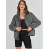 imageANRABESS Womens Fleece Jacket Casual Long Sleeve Cropped Sherpa Button Down Fuzzy Warm Coats Fall Outwear With PocketsDark Grey