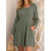 imageANRABESS Womens Long Sleeve Fall Dress 2025 Square Neck Casual Ribbed Knit Comfy Soft Short Sweater Dresses with PocketsArmy Green