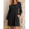 imageANRABESS Womens Long Sleeve Fall Dress 2025 Square Neck Casual Ribbed Knit Comfy Soft Short Sweater Dresses with PocketsBlack