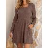 imageANRABESS Womens Long Sleeve Fall Dress 2025 Square Neck Casual Ribbed Knit Comfy Soft Short Sweater Dresses with PocketsBrown